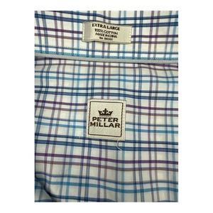 Peter Millar Button Down Long Sleeve Plaid Dress Shirt Men’s Size XL Blue/Purple
